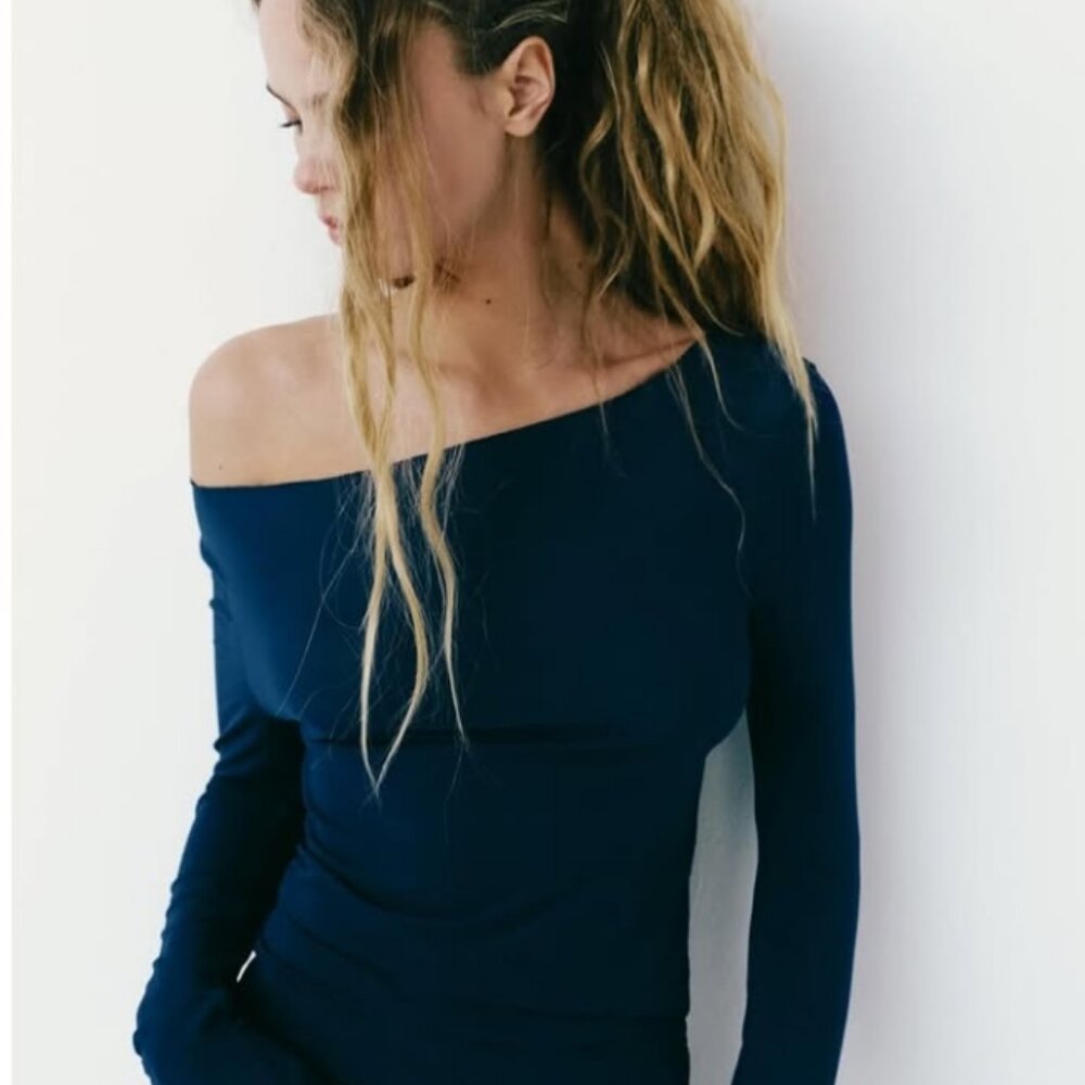 Zara blue long sleeve sheer top, Size S, NWT